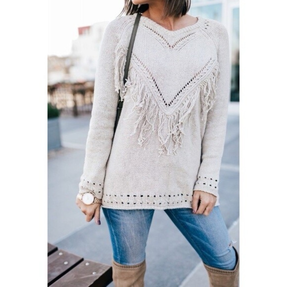 Show Me Your Mumu Frances Mellow Fringe Heart Pullover Sweater